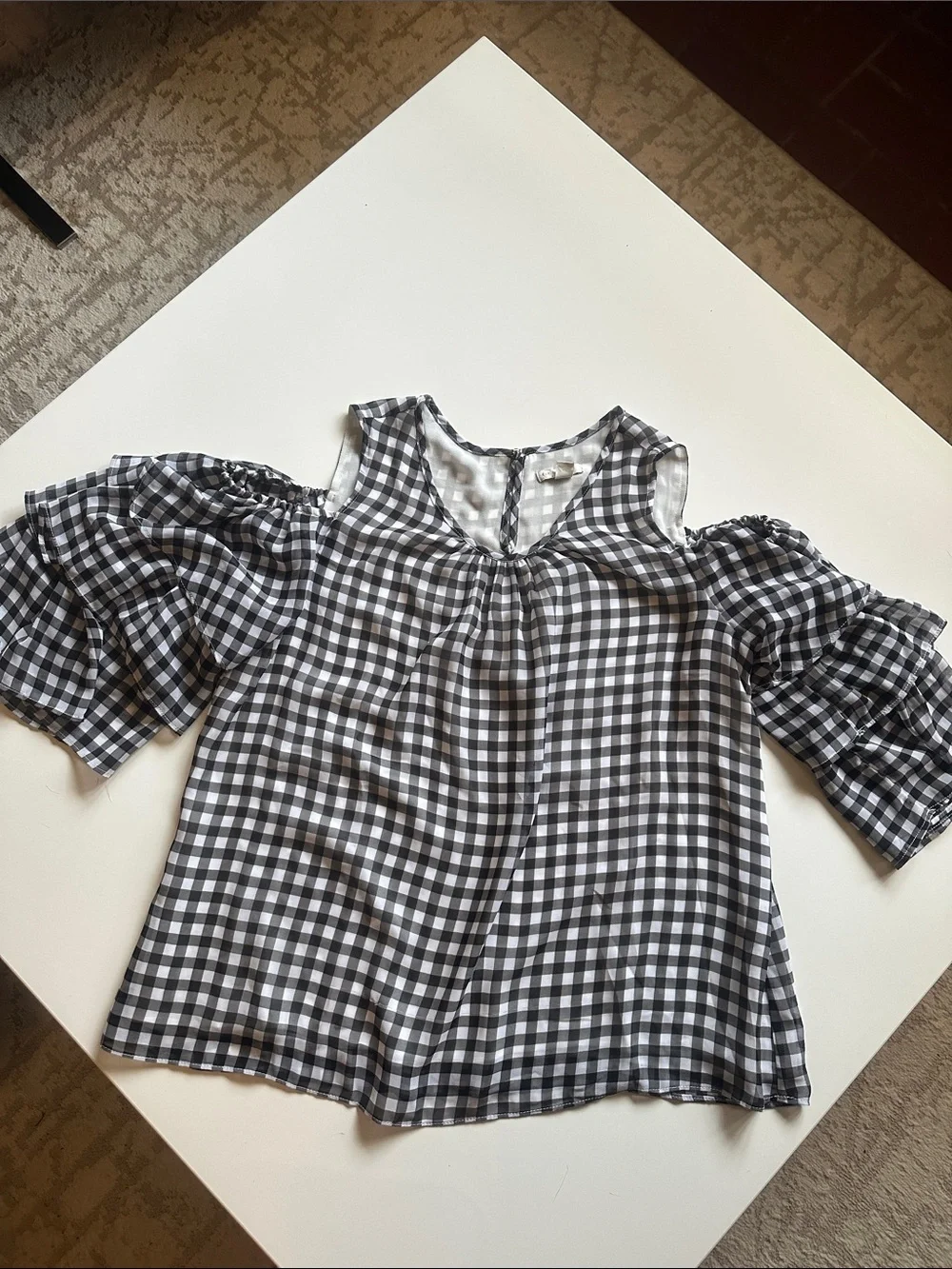 NWOT Cato Black & White Gingham Cold-Shoulder Blouse - Picture 1 of 4